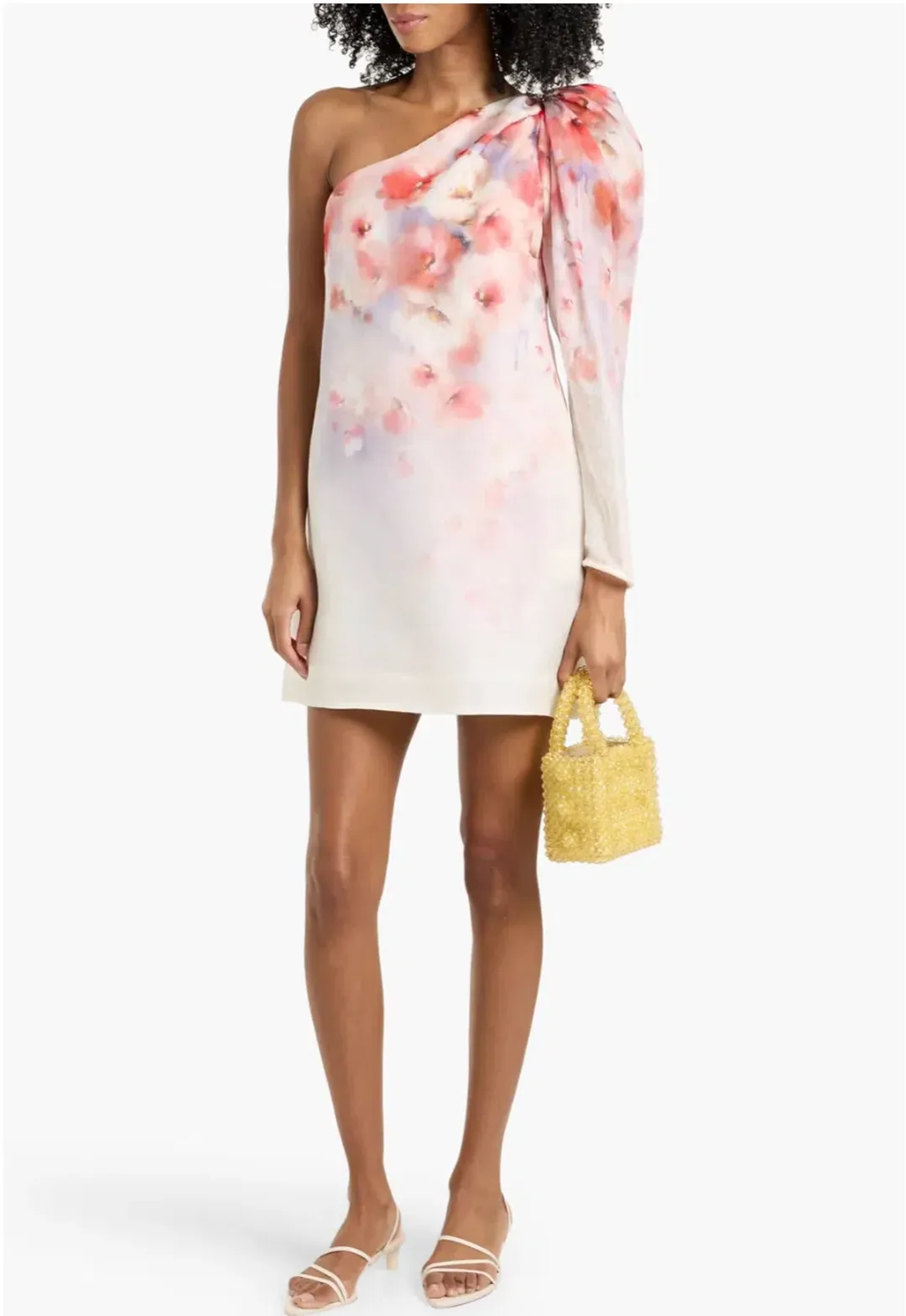 Zimmermann Crush one-shoulder linen and silk-blend mini dress in the Scarlet Floral print for rent on The Volte - main image