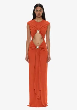 Christopher Esber Bezel Quartz Disconnect Short Sleeve Dress carnelian Size 10 for rent on The Volte - image 1