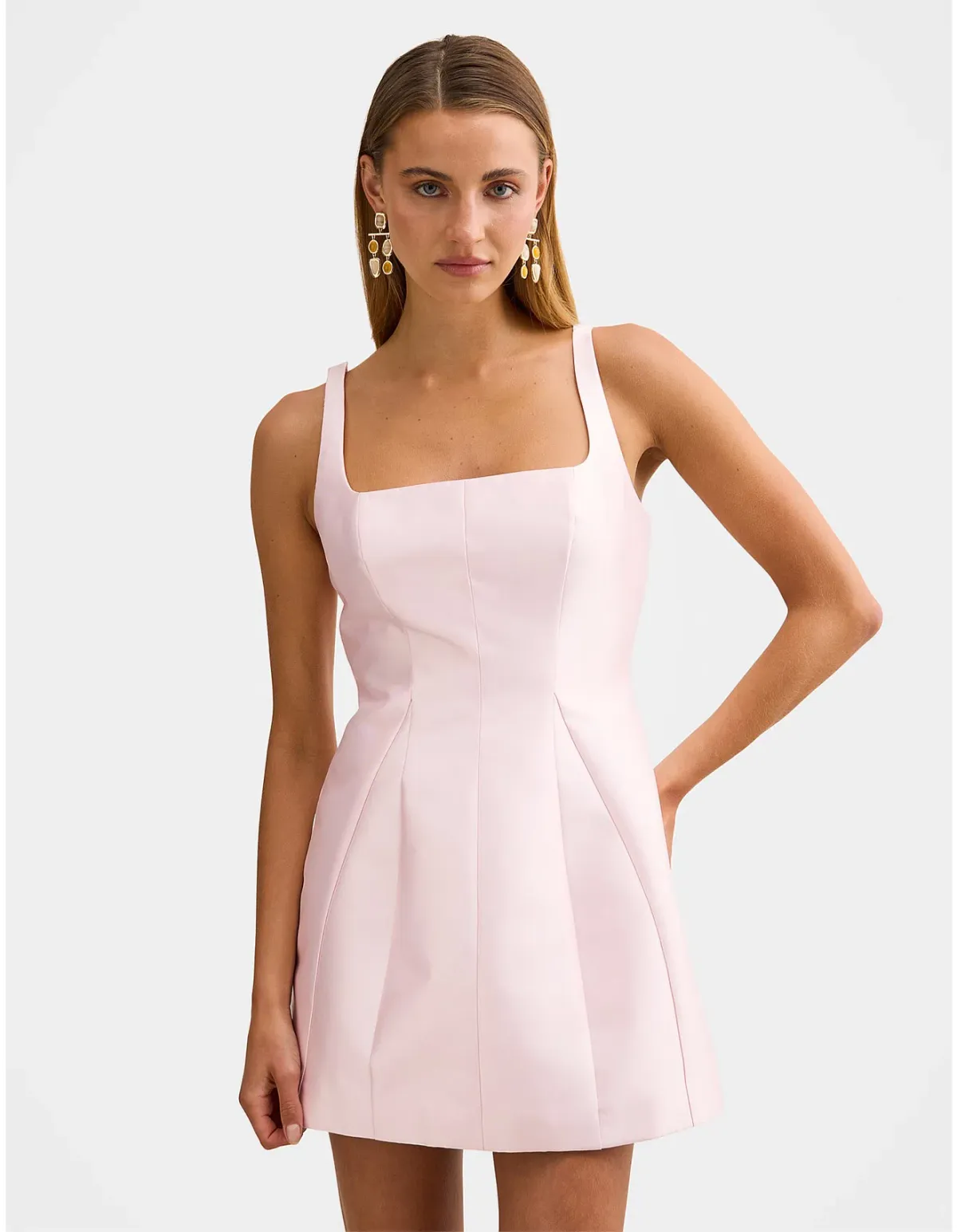 Forever New - Kaitlyn Structured Satin Mini Dress "Pink" Size 8 - Image 1