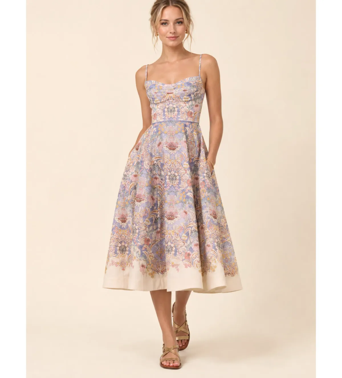 Zimmermann Rebellion Tuck Midi Dress in Blue Floral Size 1/AU10 for rent on The Volte - main image