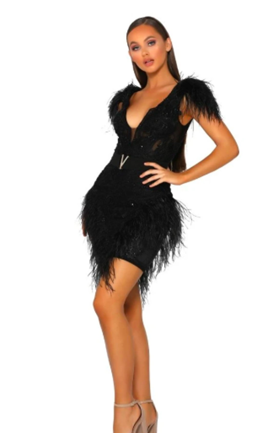 -Doll house:PORTIA & SCARLETT FEATHER MINI DRESS Size 8 for rent on The Volte - main image
