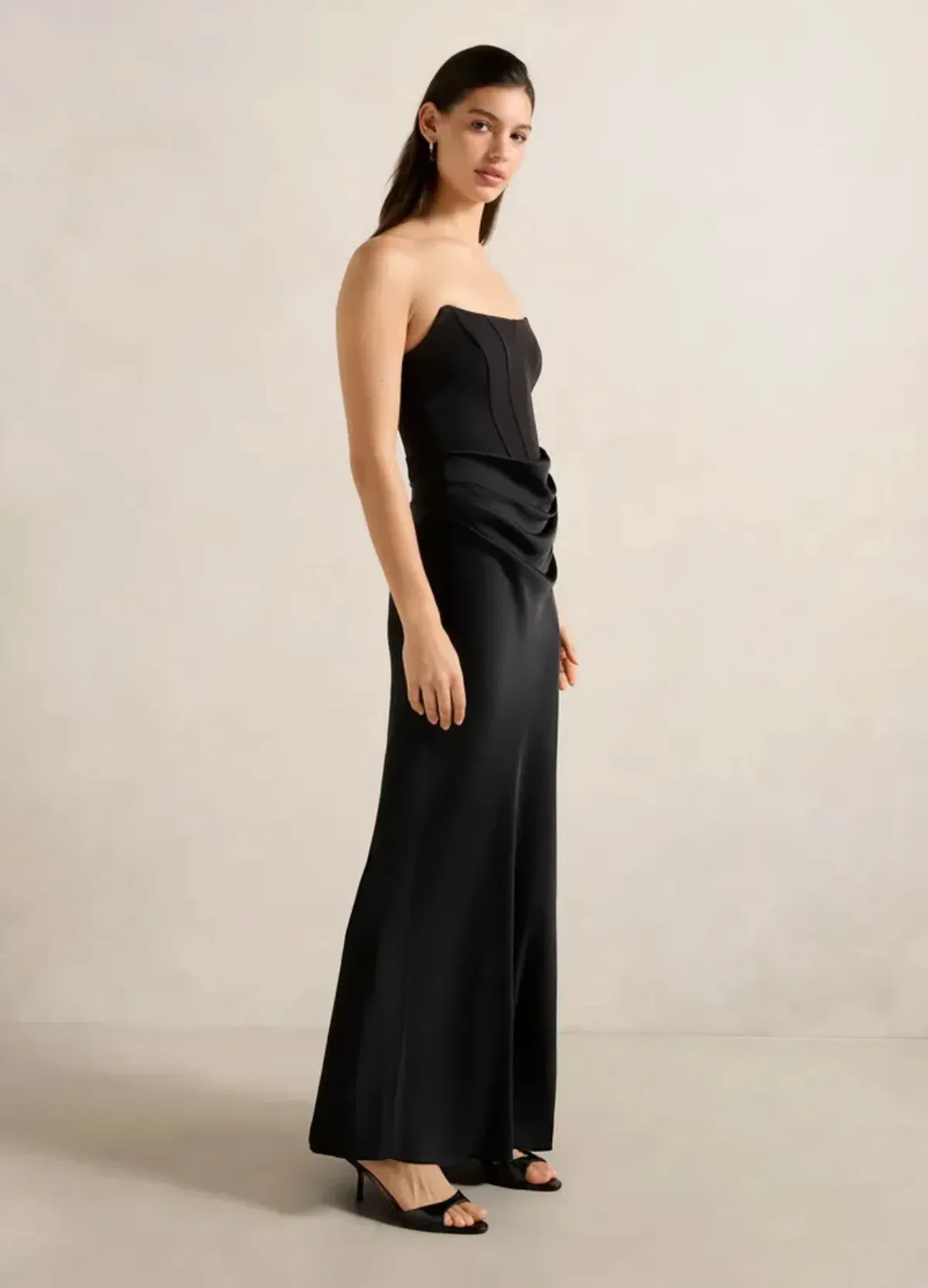 Forever New - Isra Drape Strapless Maxi Dress "Black" Size 8 - Image 3