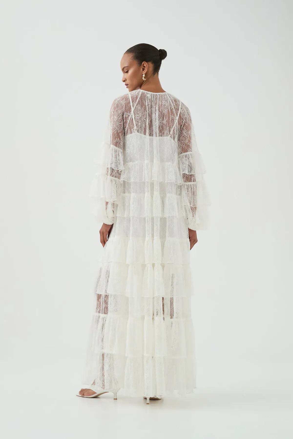 Aje lace tiered maxi dress in an ivory/cream colour-way Size AU 10 - Image 5