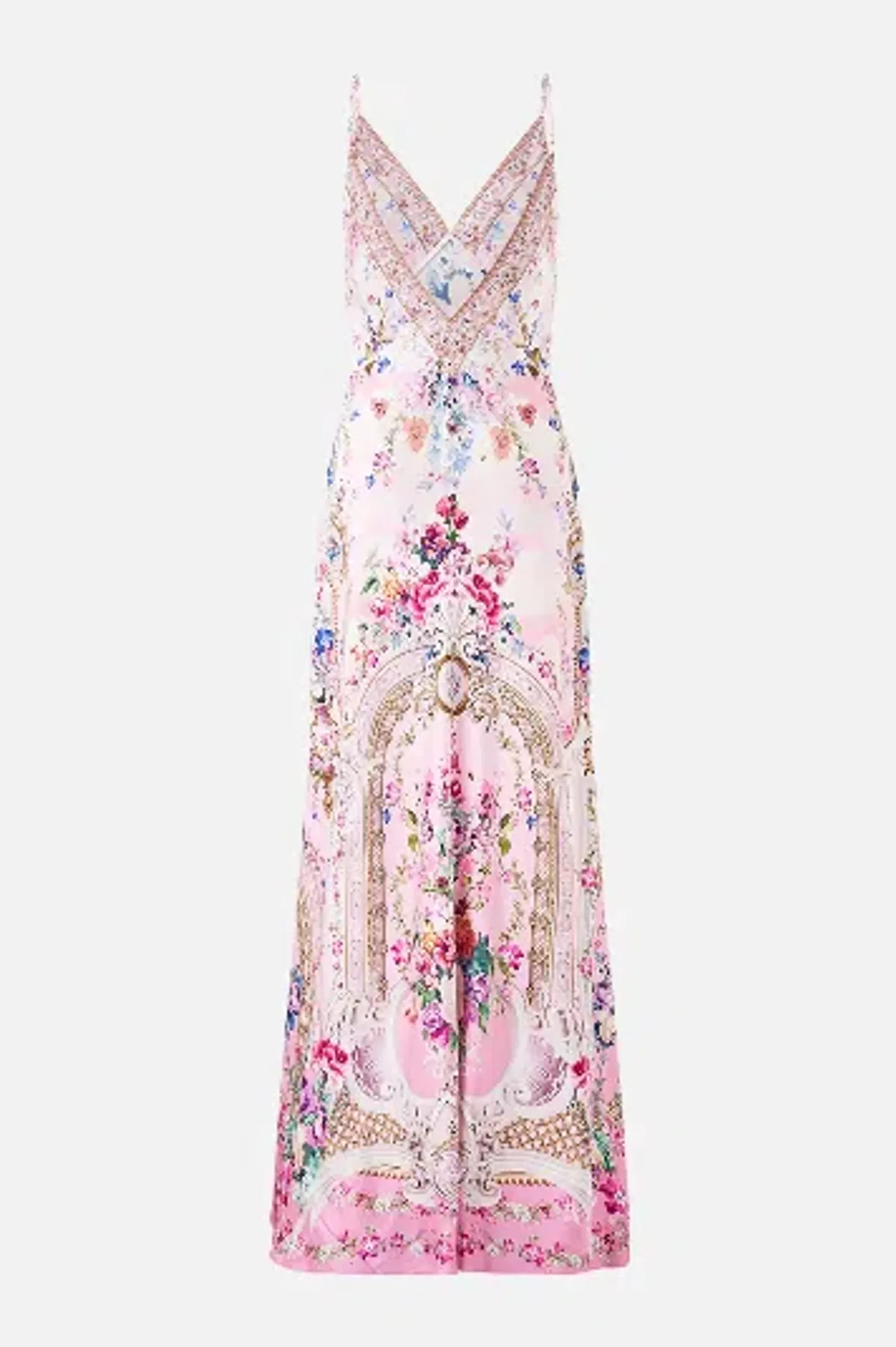 Camilla V-Neck Long Bias Slip Dress With Train Palatial Pastels size S - Image 2