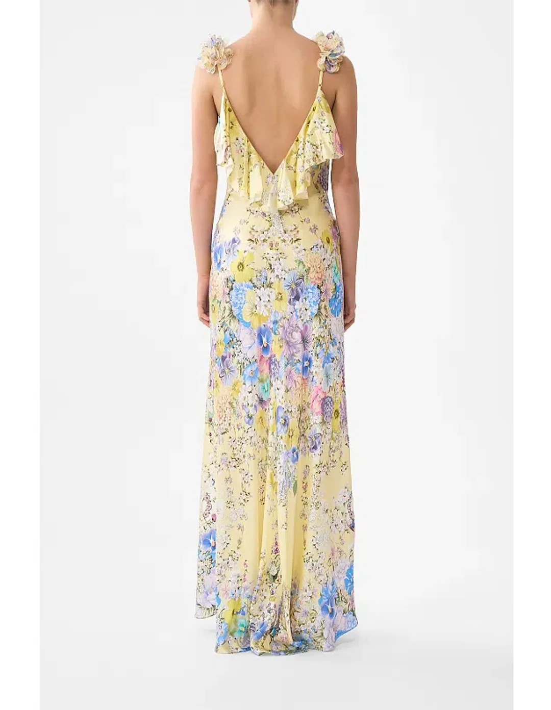 CAMILLA V NECK BIAS SLIP DRESS WITH BACK FRILL for rent on The Volte - main image
