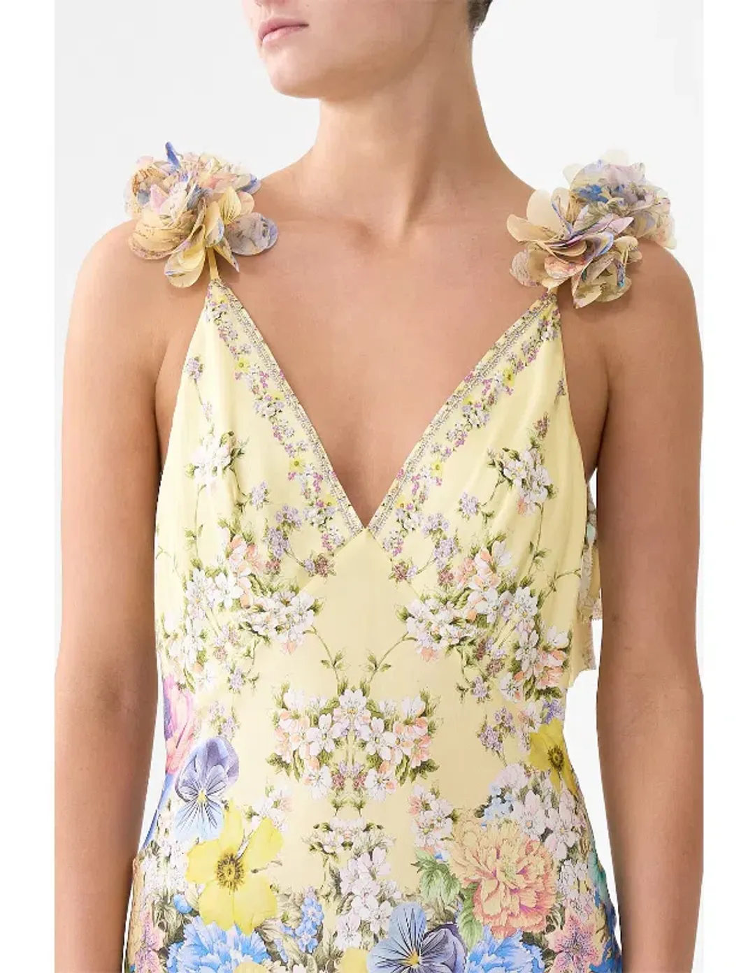 CAMILLA V NECK BIAS SLIP DRESS WITH BACK FRILL for rent on The Volte - main image