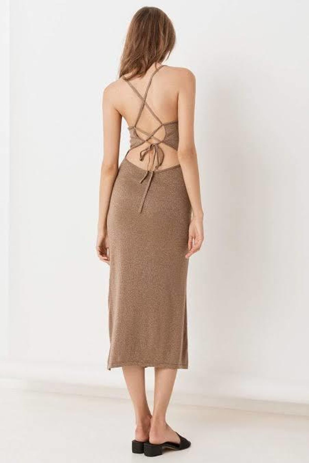 Spell Petra Metallic Knit Dress Brown Size 8 - Image 3