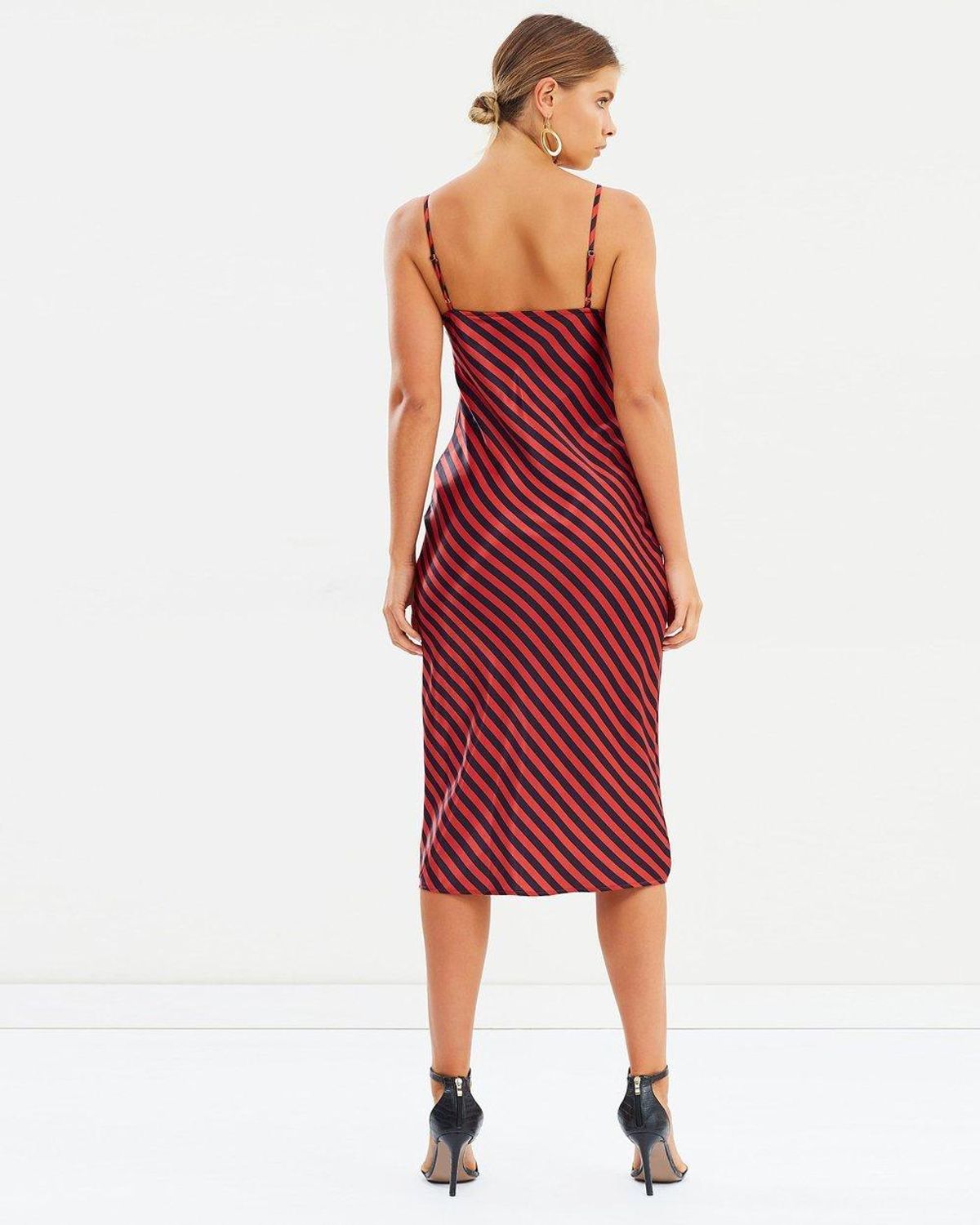 Shona Joy Bias Slip Midi Red and Navy Stripe Size 6 - Image 3
