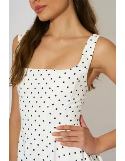 Odd Muse Ultimate Muse High Waist Square Neck Midi Dress M White Polka Dot for rent on The Volte - image 5