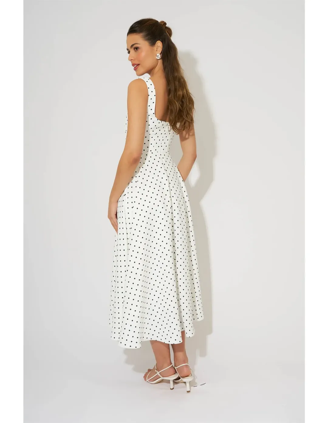 Odd Muse Ultimate Muse High Waist Square Neck Midi Dress M White Polka Dot for rent on The Volte - main image