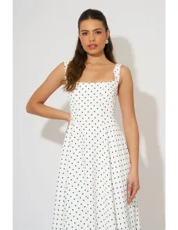 Odd Muse Ultimate Muse High Waist Square Neck Midi Dress M White Polka Dot for rent on The Volte - image 4