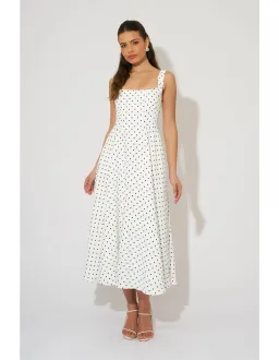 Odd Muse Ultimate Muse High Waist Square Neck Midi Dress M White Polka Dot for rent on The Volte - image 1
