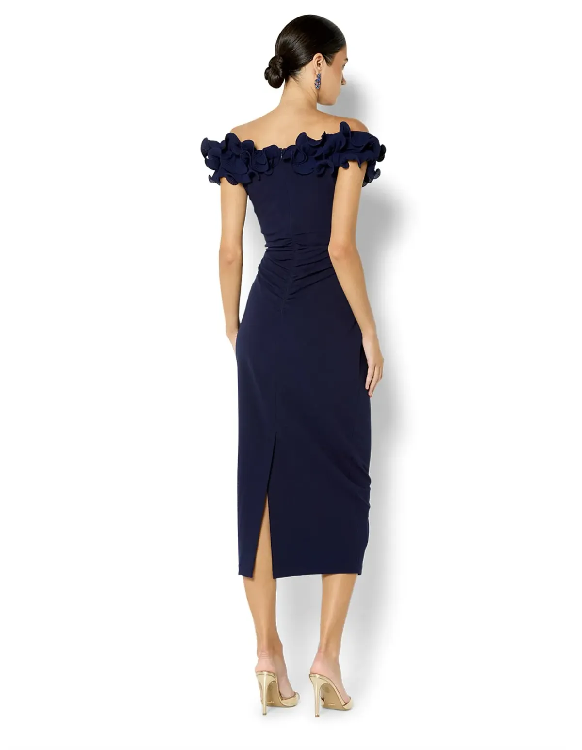 Montique Ellie Ruffle Detail Cocktail Dress Size 10 Navy - Image 4