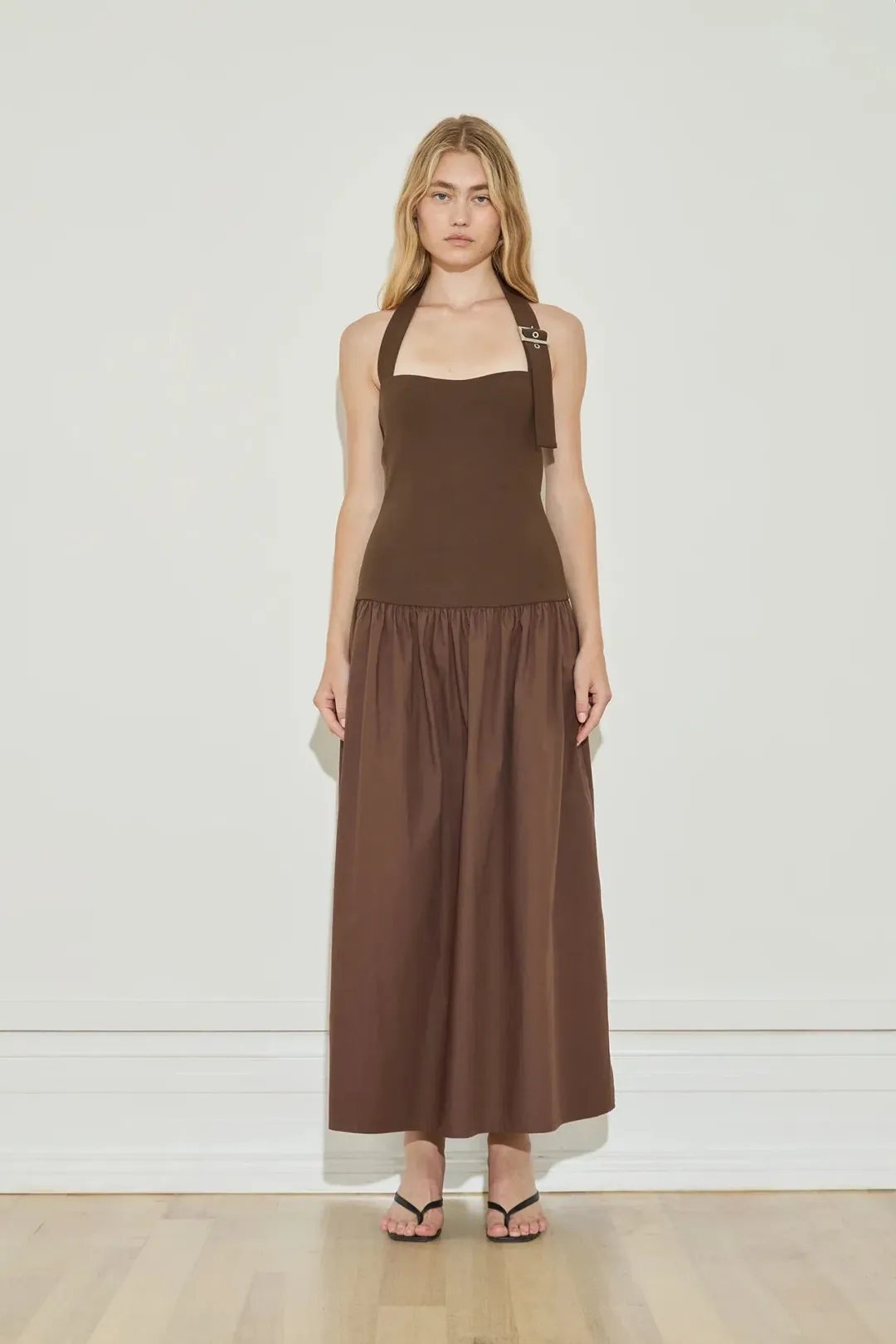 MAISON ESSENTIELE Buckle Dress Chocolate Size Small / 8 AU for rent on The Volte - main image