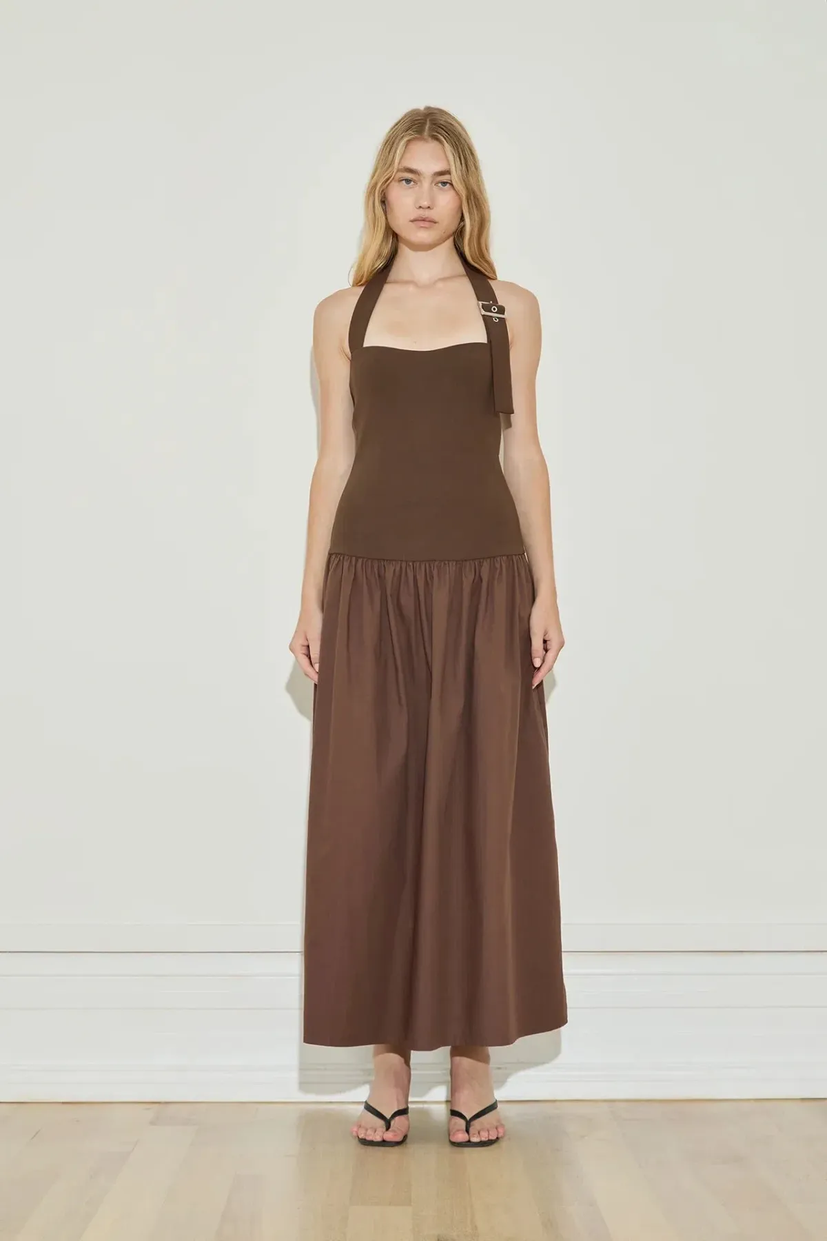 MAISON ESSENTIELE Buckle Dress Chocolate Size Small / 8 AU for rent on The Volte - main image