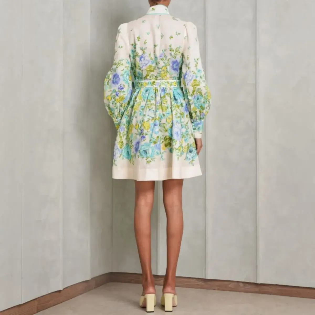 Zimmermann Raie Buttoned Mini Dress Teal/Blue Floral Size 4 - Image 4