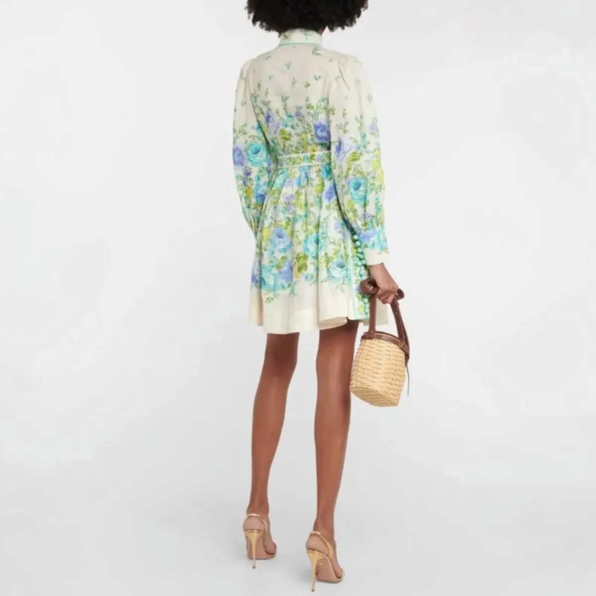 Zimmermann Raie Buttoned Mini Dress Teal/Blue Floral Size 4 - Image 2