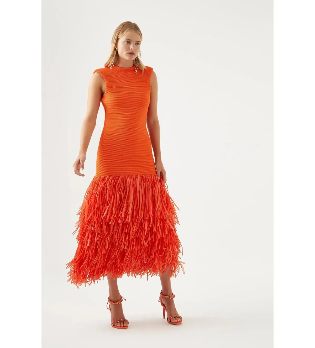 Aje Raffia Knit Midi Dress Orange Size XS / AU 6 - Image 1