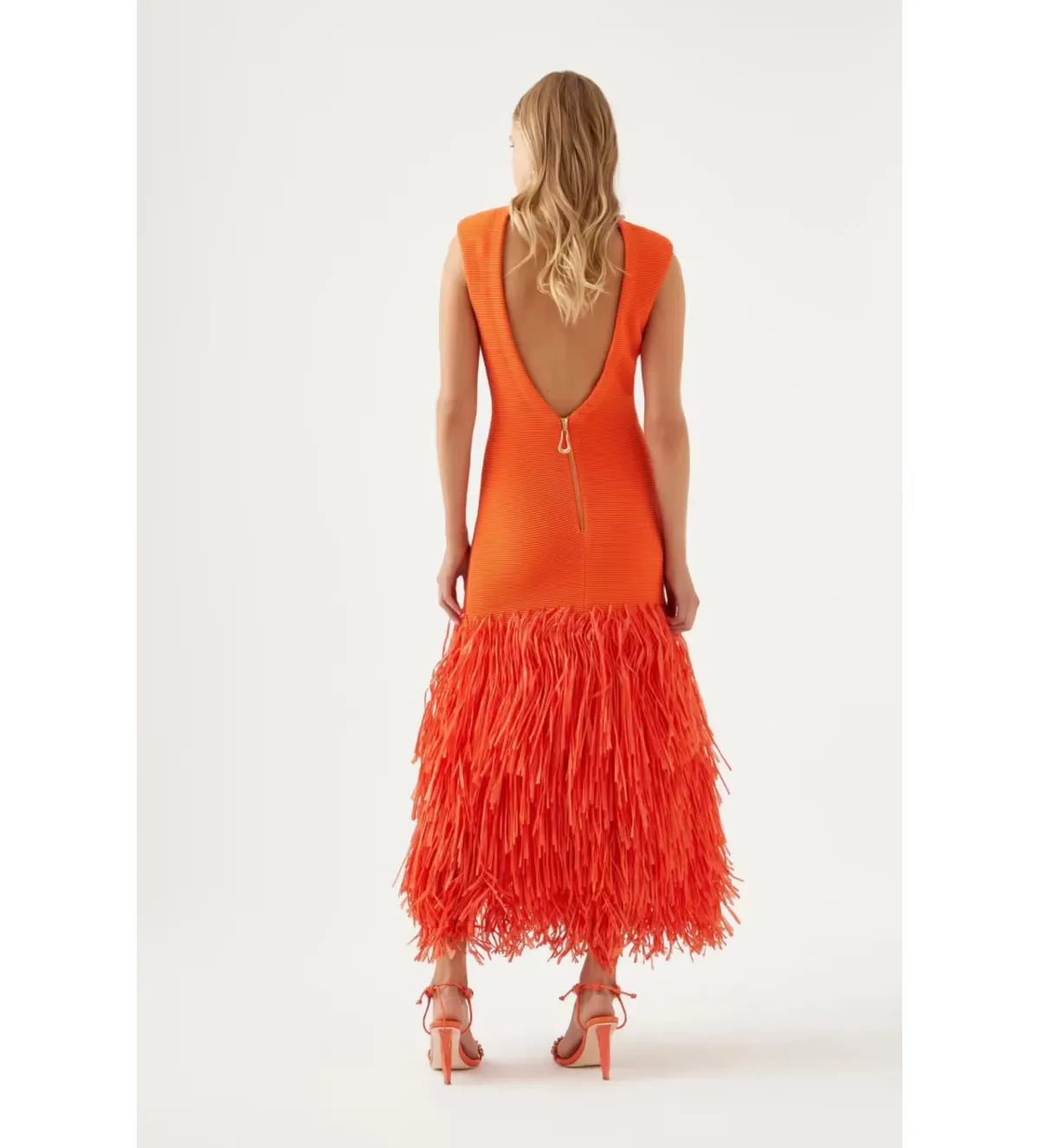 Aje Raffia Knit Midi Dress Orange Size XS / AU 6 - Image 3