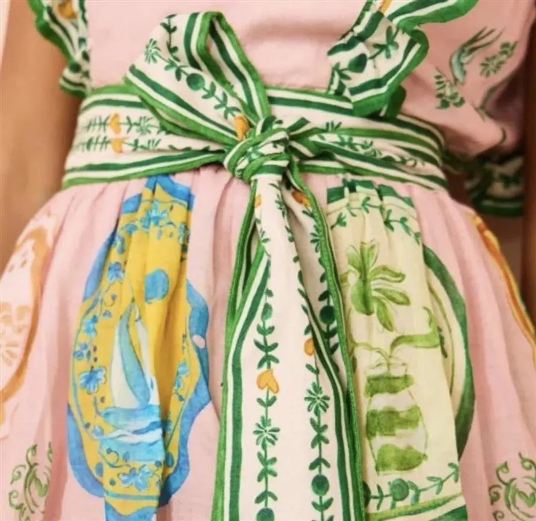 Alemais Porcelain Frill Midi Dress In Pink Size 16 for rent on The Volte - main image