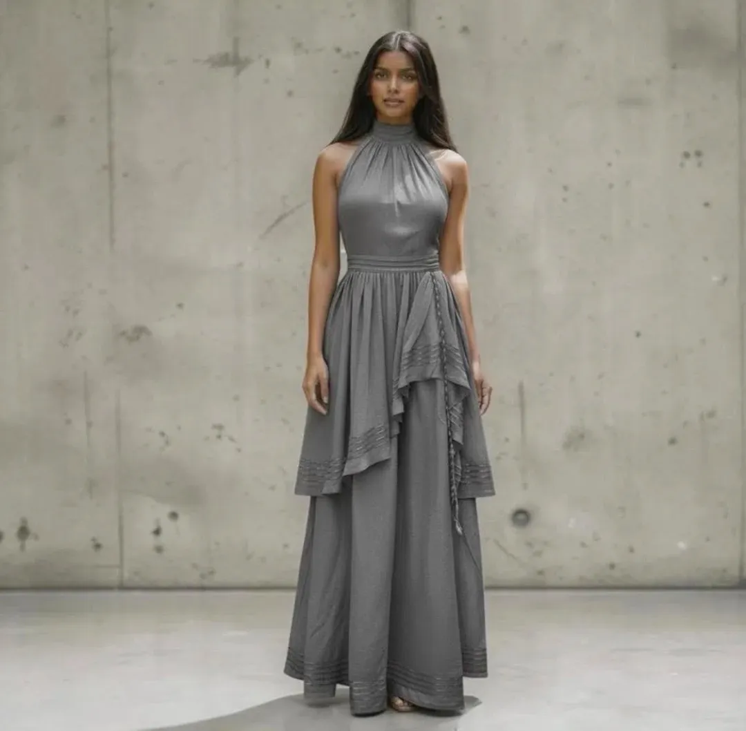 🩶 AJE Sienna Halter Maxi Dress – Silver Grey – Size 8 (AU) 🩶 for rent on The Volte - main image