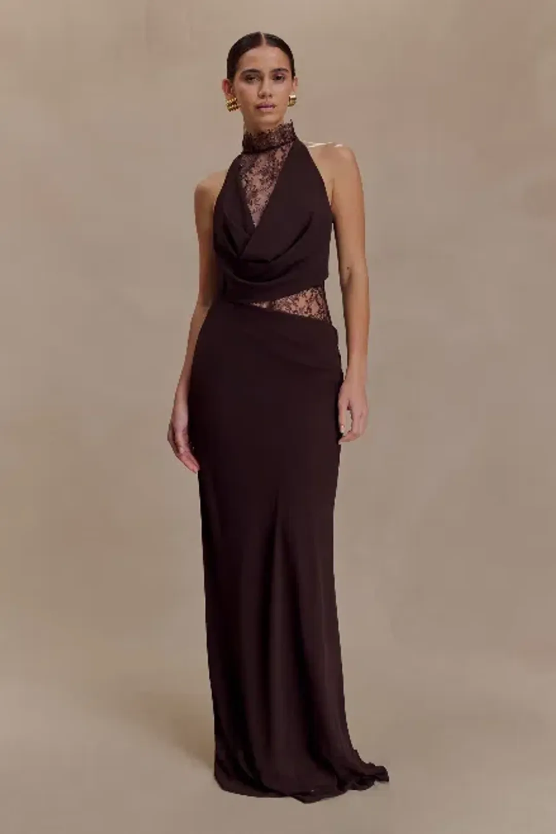Meshki Arra Chiffon And Lace Halter Maxi Dress - Size M for rent on The Volte - main image