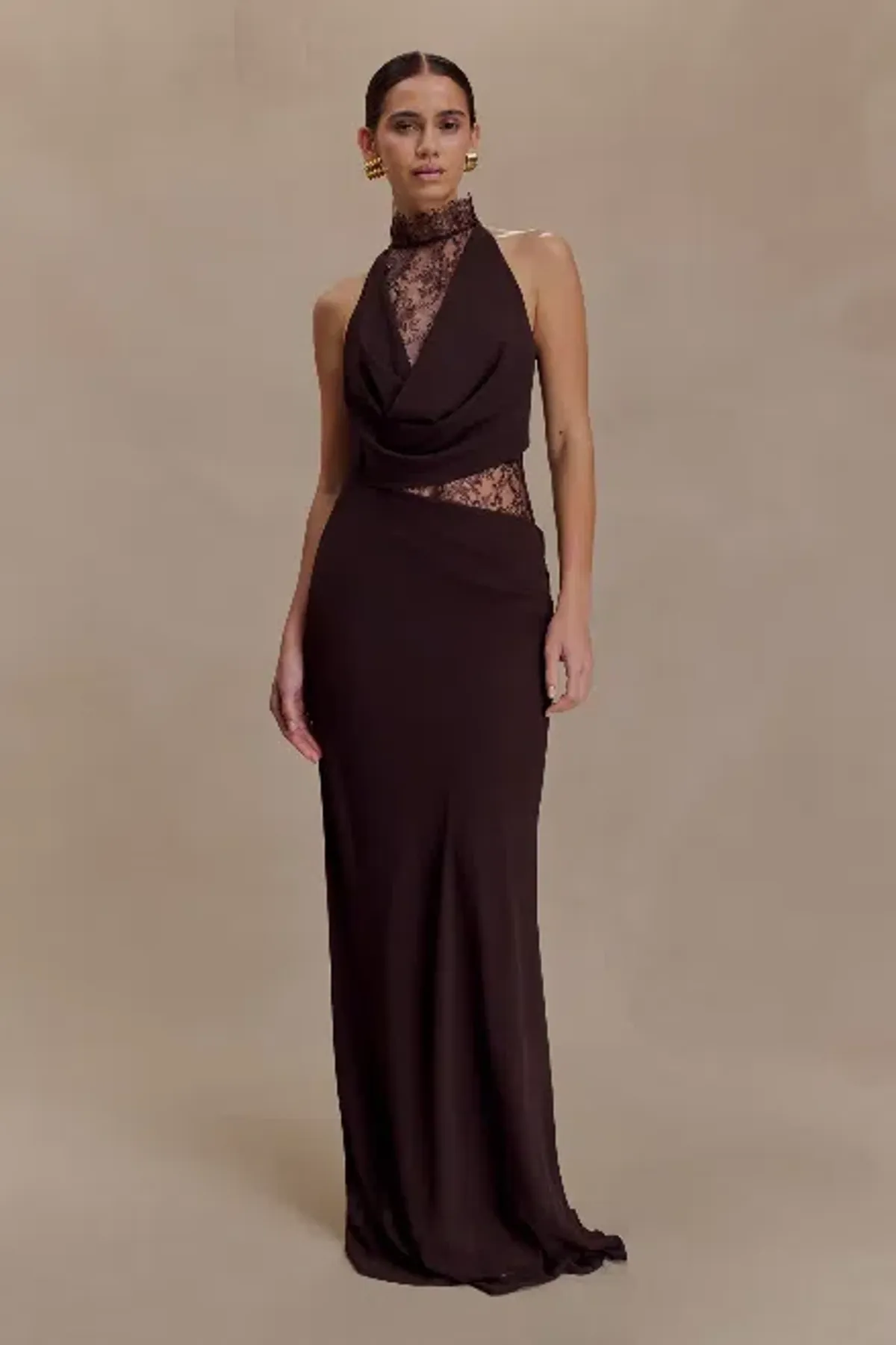 Meshki Arra Chiffon And Lace Halter Maxi Dress - Size M for rent on The Volte - main image