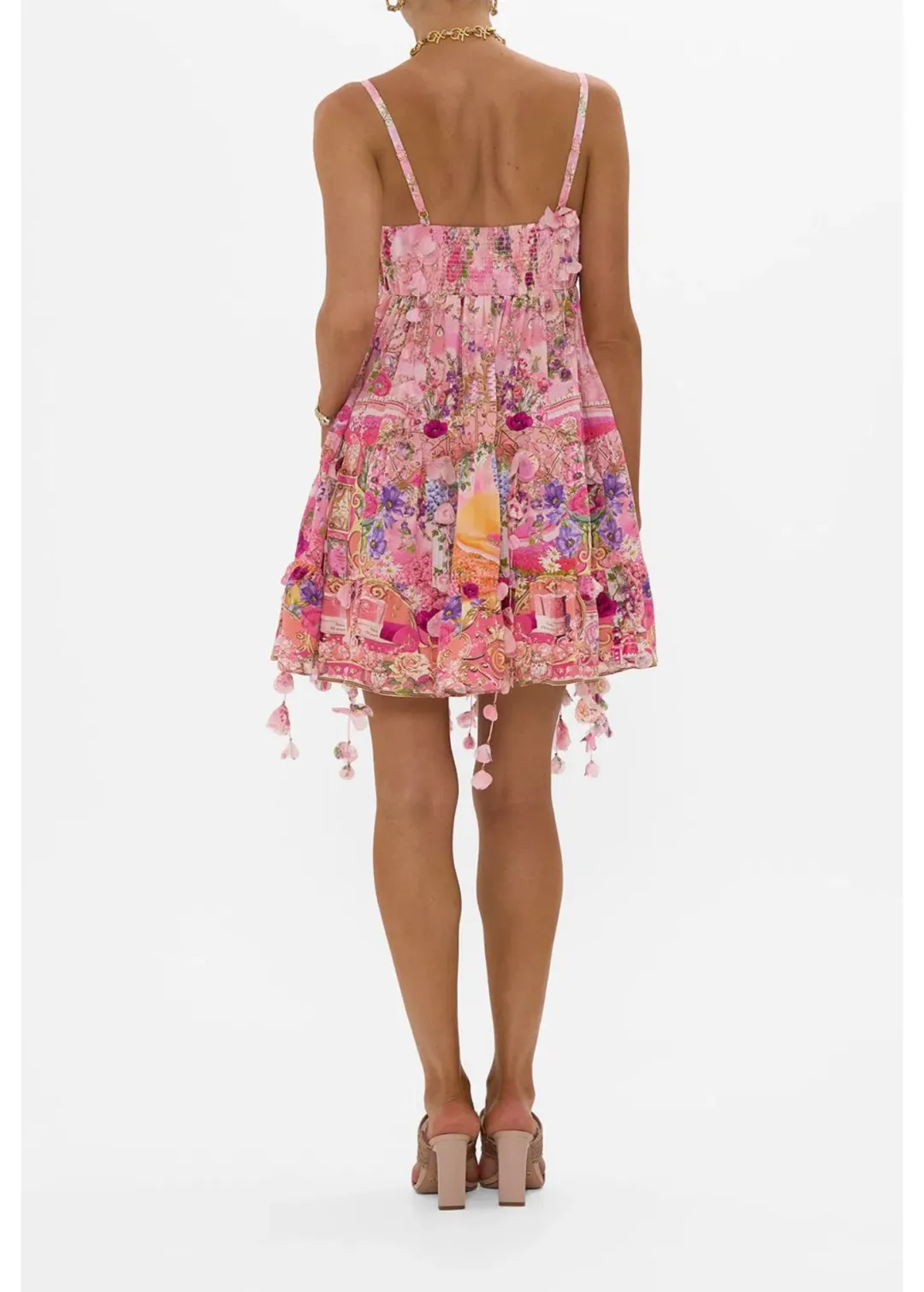 Camilla Gathered Bust Tiered Mini Dress Pink Size 18 for rent on The Volte - main image