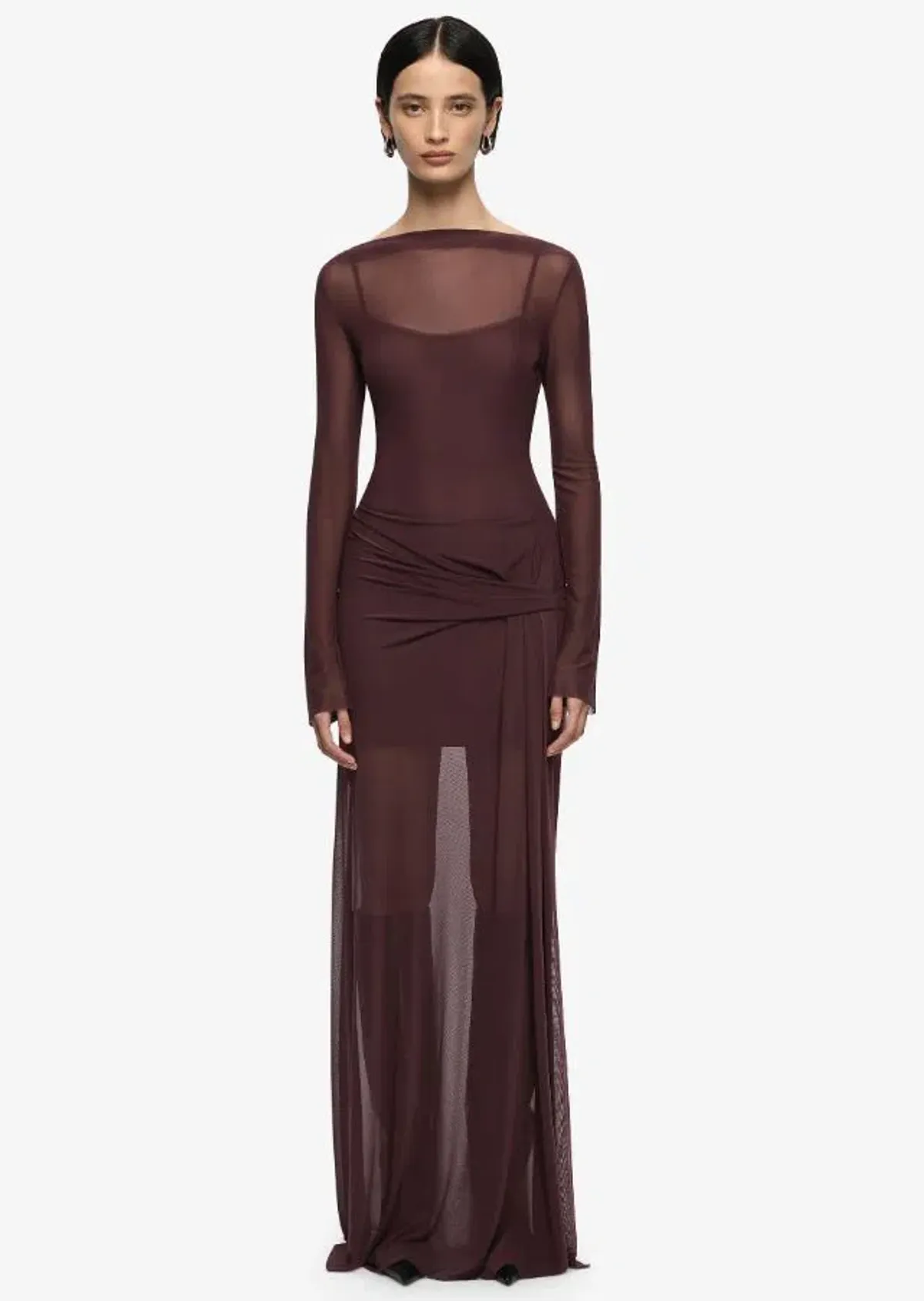 Bec and Bridge Marabou Long Sleeve Maxi Dress in Aubergine Size 8 - Image 1