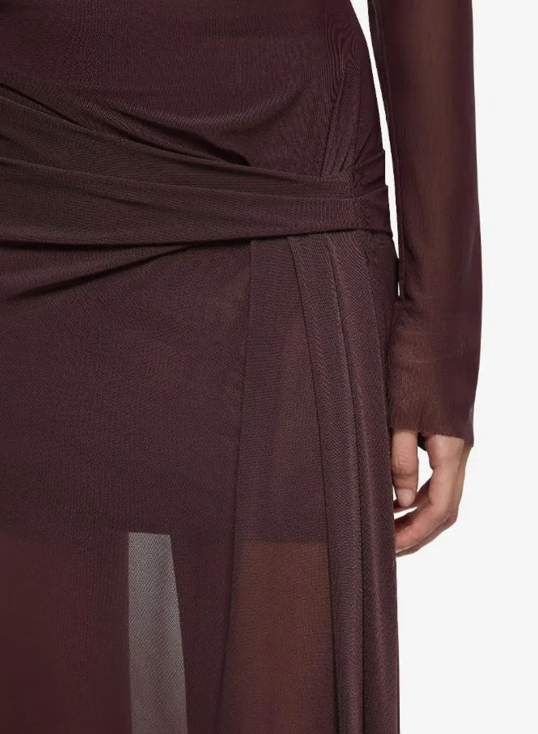 Bec and Bridge Marabou Long Sleeve Maxi Dress in Aubergine Size 10 for rent on The Volte - main image