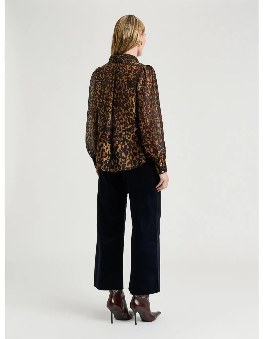 Veronika Maine Leopard Haze Silk Linen Blouse Size 14 for rent on The Volte - main image