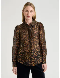 Veronika Maine Leopard Haze Silk Linen Blouse Size 14 for rent on The Volte - image 1
