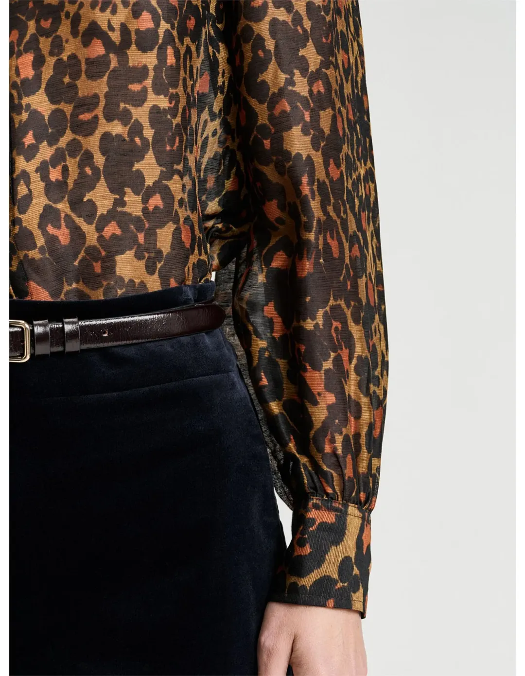 Veronika Maine Leopard Haze Silk Linen Blouse Size 14 for rent on The Volte - main image