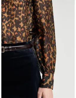 Veronika Maine Leopard Haze Silk Linen Blouse Size 14 for rent on The Volte - image 3