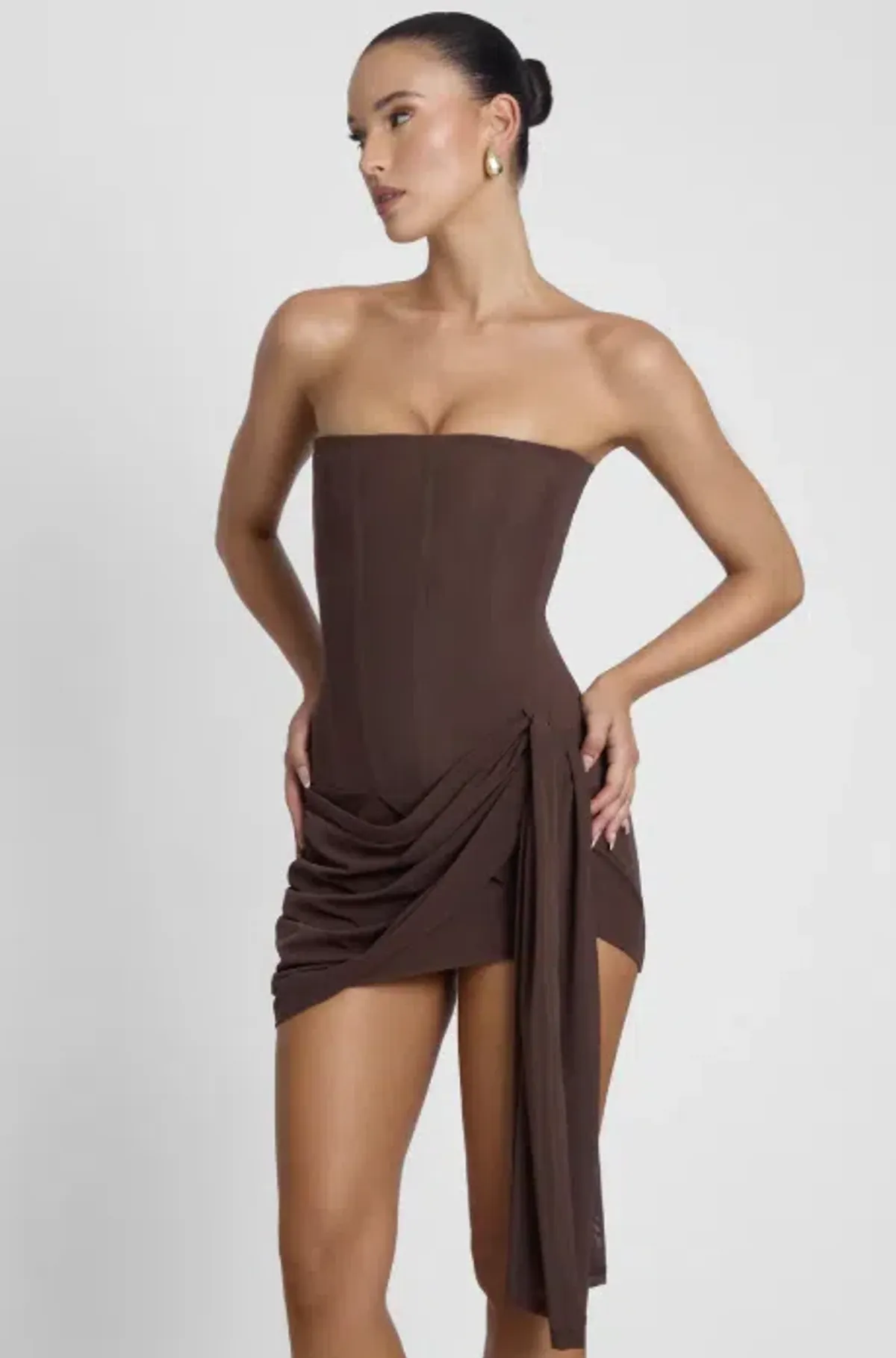 Leau Mira Mesh Corset Mini Dress Brown size 6 for rent on The Volte - main image