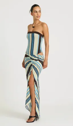 BENNI Rumi Strapless Maxi Dress in Ocean Stripe for rent on The Volte - image 2