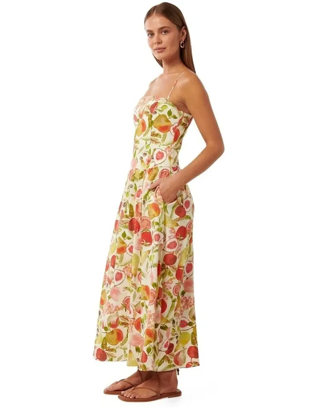 Forever New Brooke Linen Drop Waist Midi Dress in Multi for rent on The Volte - main image
