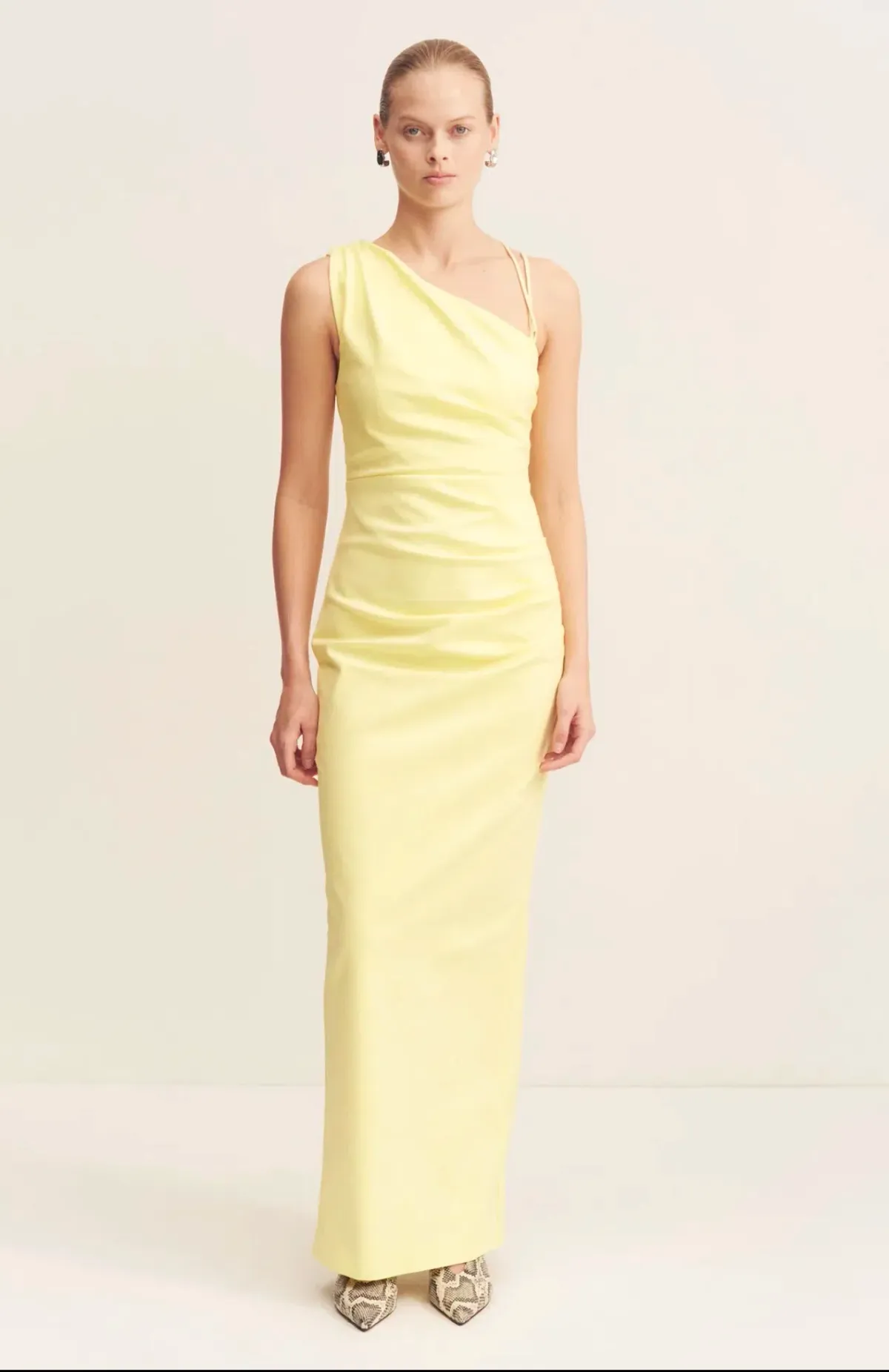 Shona Joy Lani Asymmetrical Gathered Maxi Dress Lemonade Size 14 for rent on The Volte - main image