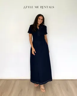 Odd Muse Denim Collared Midi Dress Dark Denim Size L for rent on The Volte - image 3