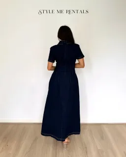 Odd Muse Denim Collared Midi Dress Dark Denim Size L for rent on The Volte - image 4