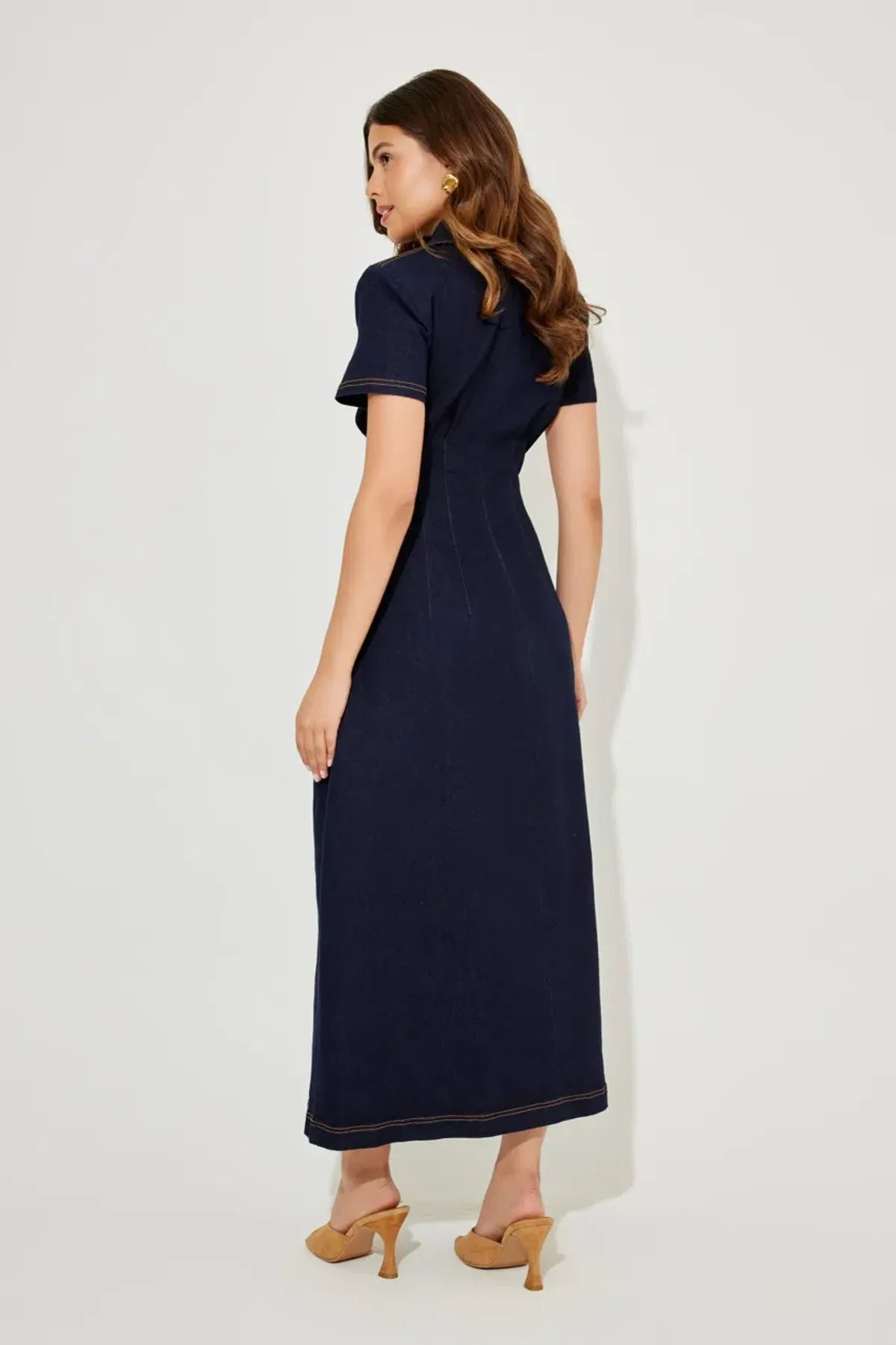 Odd Muse Denim Collared Midi Dress Dark Denim Size L - Image 2