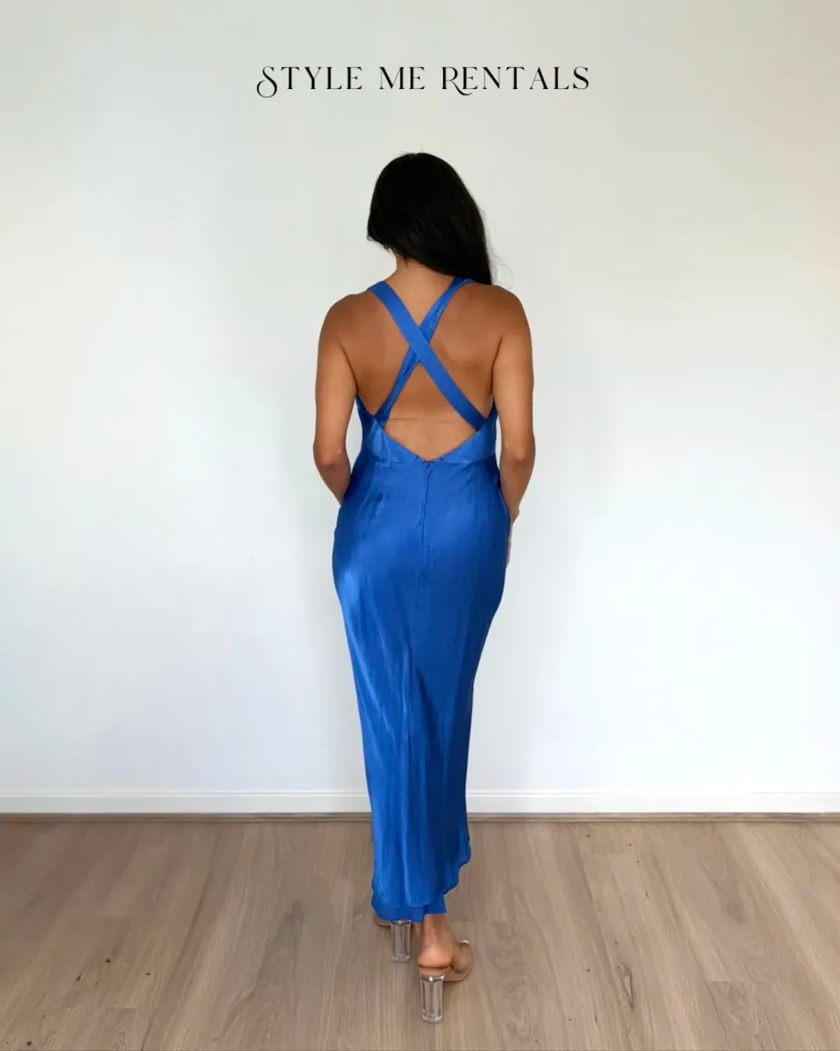 Shona Joy Oliviera Plunged Cross Back Midi Dress Strong Blue Size 6 - Image 4