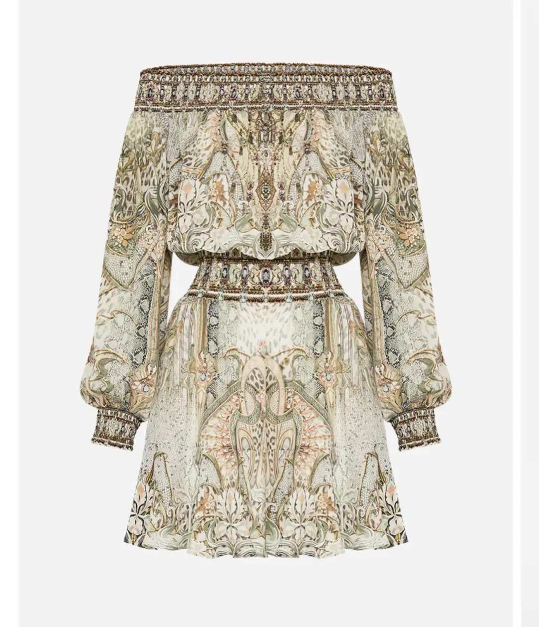 CAMILLA Off Shoulder Short Dress Ivory Tower Tales for rent on The Volte - main image