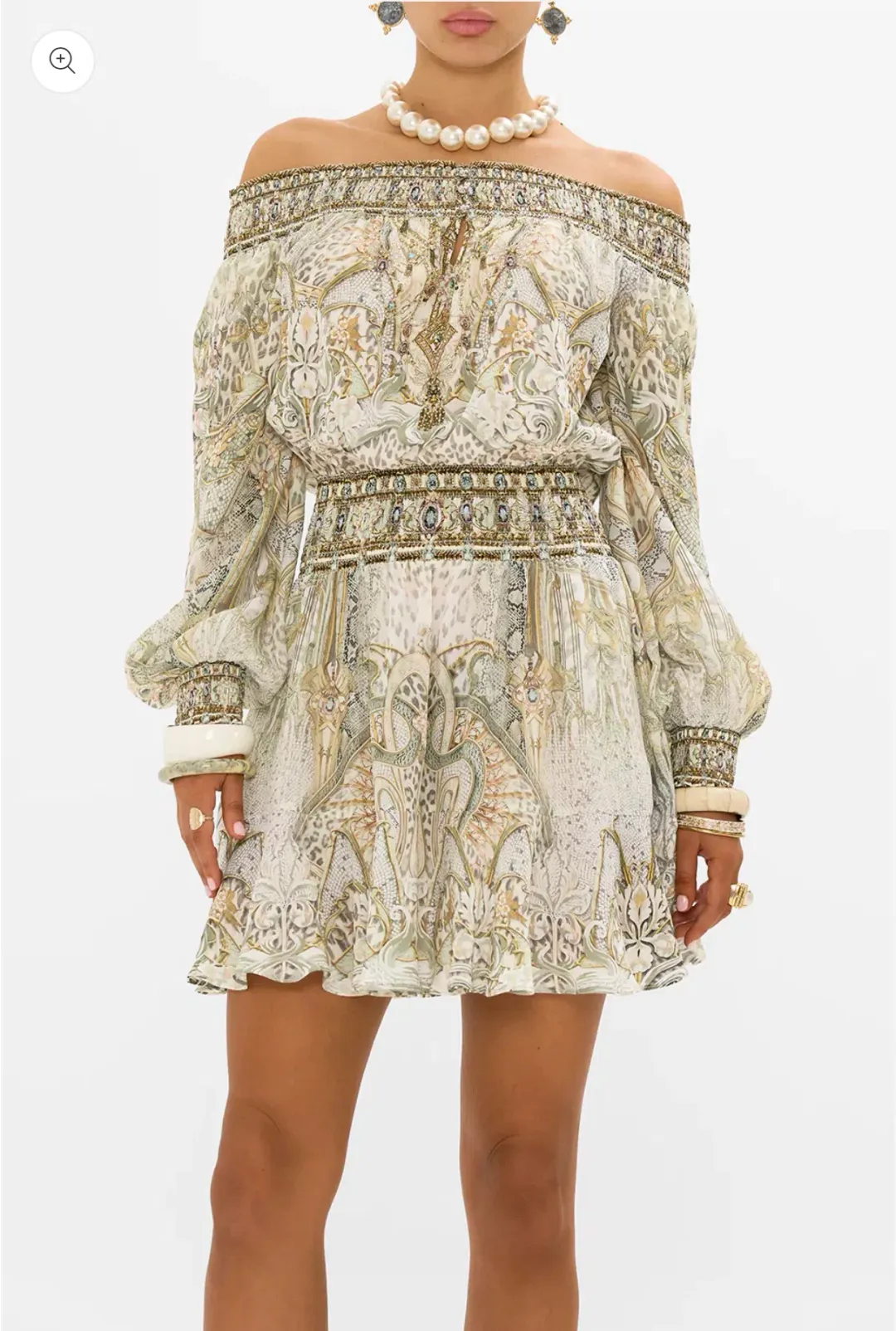 CAMILLA Off Shoulder Short Dress Ivory Tower Tales for rent on The Volte - main image