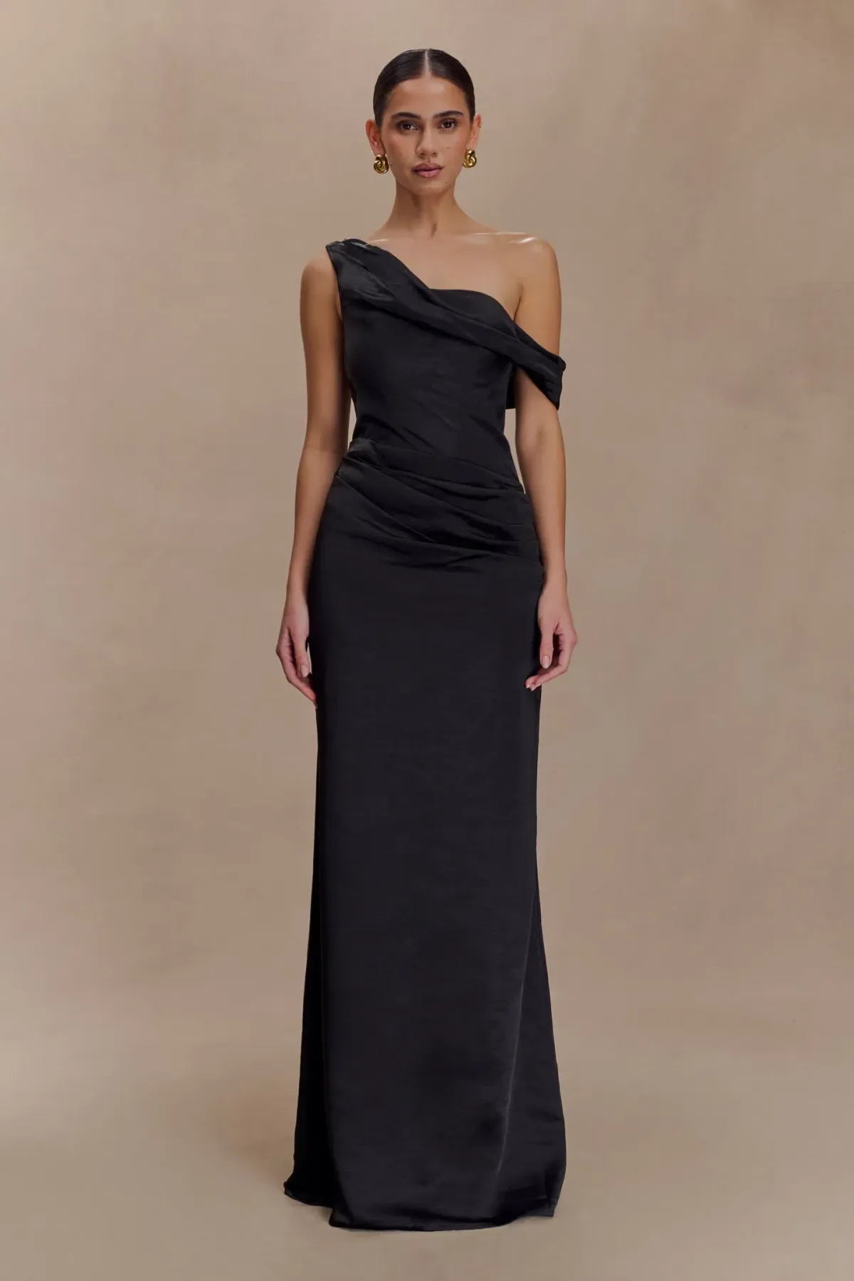 MESHKI Dahlia Off Shoulder Satin Maxi Dress - Black Size L - Image 1