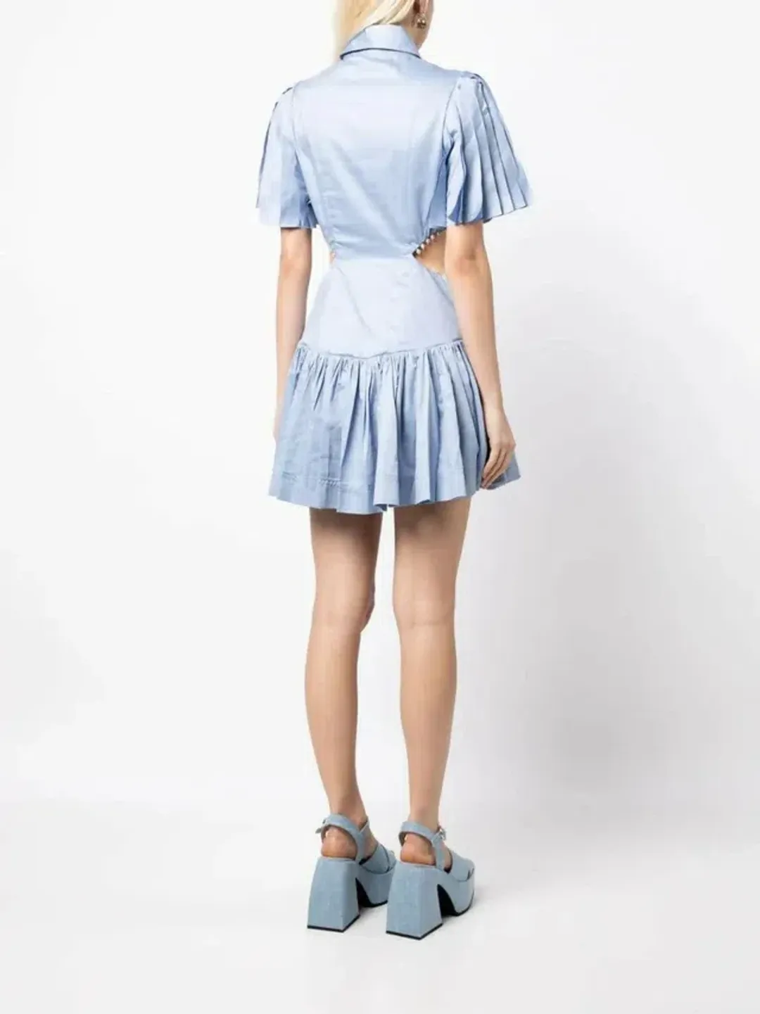 AJE MYTHOS PEARL WAIST MINI DRESS STEEL BLUE SIZE 6 for rent on The Volte - main image