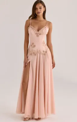 House of CB Saloma blush satin custom hand beaded embellished maxi dress - limited edition Regular Cup Size S for rent on The Volte - image 1