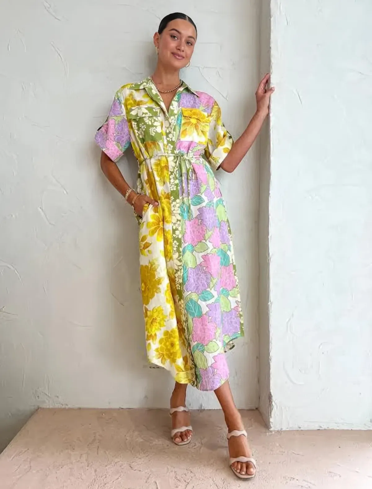 Alemais Elora Patchwork Floral Shirt Dress in Multi Size 8 - Image 1