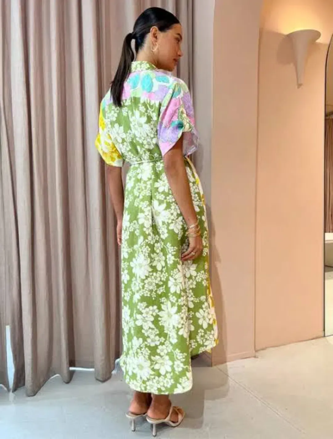 Alemais Elora Patchwork Floral Shirt Dress in Multi Size 8 for rent on The Volte - main image