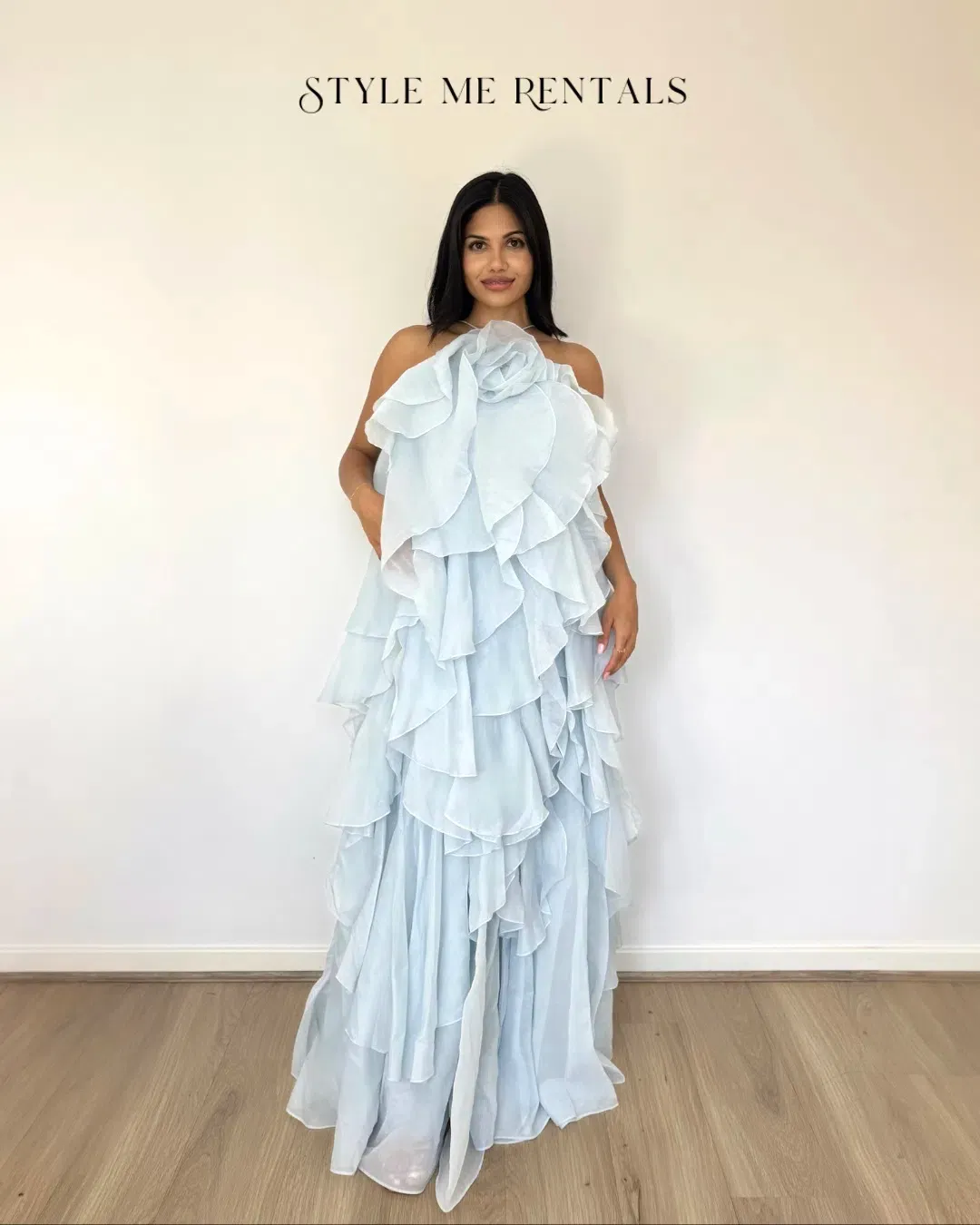 Aje Pandorea Layered Maxi Dress Silver Blue Size 10 for rent on The Volte - main image